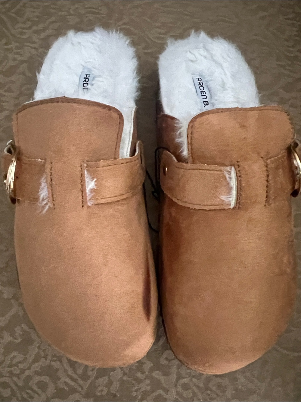Ardene Kids Faux-Suede Fur-Lined Clogs in Tan and White